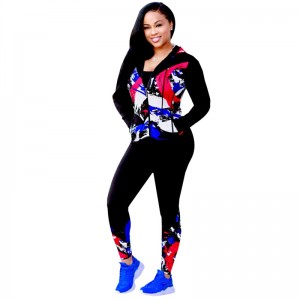 Hoodies Set Tracksuit For Women Sportswear Printed 2 Pieces Running Workout Hot Selling