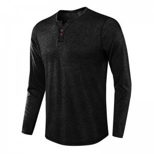 Men Tee Shirt Long Sleeve V Neck Buttons Cool Blank Factory