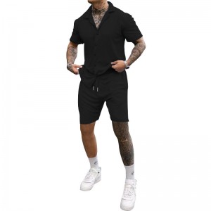 Shirts And Shorts Set For Men Polyester Summer Plain Buttons Casual Beach New Arrival