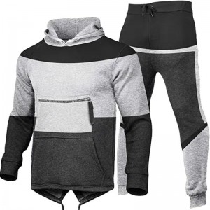 Fleece Tracksuit For Men Winter Hoodies Joggers Splicing Fashion Custom Logo Brand Factory