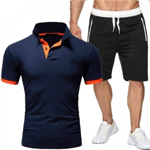 Men Shorts Set Polo T Shirt 2 Piece Streetwear Summer Slim Fit Custom Dropshipping