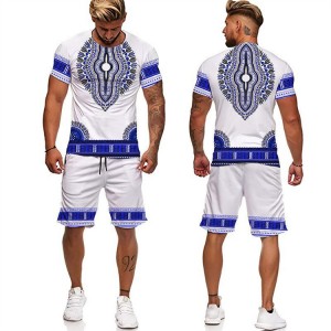 T Shirt And Shorts Set Men Two Pieces Summer Sportswear Printed Polyester Unisex Private Label
