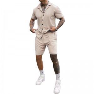 Shirts And Shorts Set For Men Polyester Summer Plain Buttons Casual Beach New Arrival