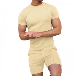Men Shorts Set T Shirt Jogger Short Sleeve Crew Neck 2 Pieces Plain Summer