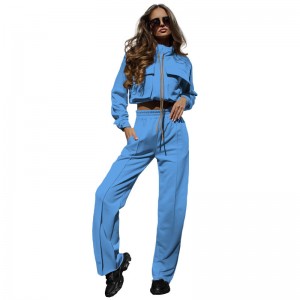 Crop Top Pants Set Women Tracksuit Two Pieces Sports Suit Zip Up Long Sleeve Fashion Hot Sale