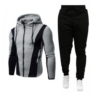 Mens Tracksuit Sweatsuit Casual Top Selling Zipper Two Tone Fleece Velour Sweatshirt Sweatpants Supplier
