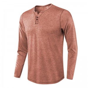 Men Tee Shirt Long Sleeve V Neck Buttons Cool Blank Factory