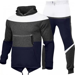 Fleece Tracksuit For Men Winter Hoodies Joggers Splicing Fashion Custom Logo Brand Factory