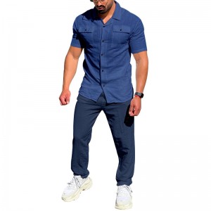 Men T Shirt And Pants Set Short Sleeeve Slim Fit Solid Casual Leisure Tracksuit Factory