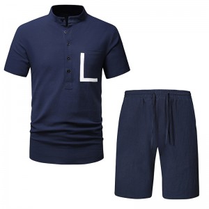 Mens 2 Piece Set Henley T Shirt And Shorts Casual Outfit Sportswear Streetwear Tracksuit Supplier