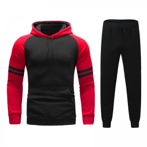 Men Sports Wear Two Piece Hoodie Joggers Stripe Drawstring Outfit Custom Manufacture