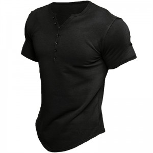 T Shirt For Men Henley Summer Cotton Blend Short Sleeve Blank Luxury Oversize
