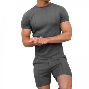 Men Shorts Set T Shirt Jogger Short Sleeve Crew Neck 2 Pieces Plain Summer