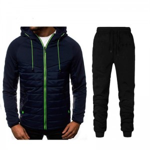 Men Sets Quilted Coat Pants Zip Up Hoodies Outdoor Warm Training Sportswear Wholesale