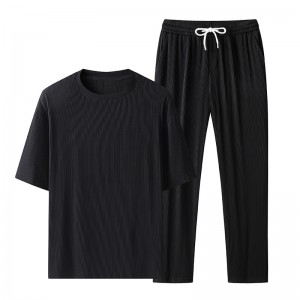 Two Pieces Set For Men Solid T Shirt Shorts Pants Tracksuit Ice Silk Summer High Quality