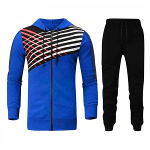 Mens Tracksuit Sportswear Stripes Full Zip Up Hoodie Joggers Custom Logo Hot Selling