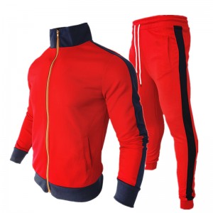 Two Piece Tracksuit Men Stand Collar Stripe Jacket Joggers Plus Size Factory