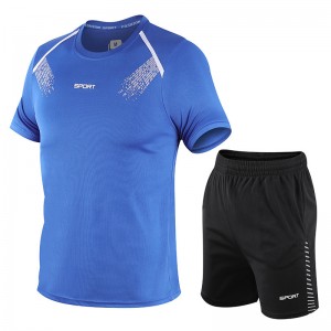 Men Training Wear Fitness Summer T Shirt Shorts Short Sleeve Printed Running Sports   Factory