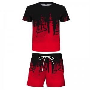 Men T Shirt Set Printed 2 Piece Shorts Track Suit Gym Jogging Sportswear New Arrival