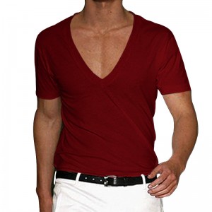 T Shirt For Men Deep V Neck Oversized Fashion Casual Fitted Workout Short Sleeve Summer