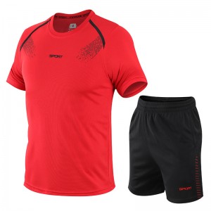 Men Training Wear Fitness Summer T Shirt Shorts Short Sleeve Printed Running Sports   Factory