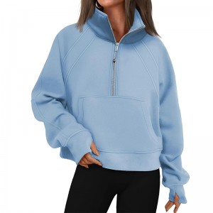 Women Sweatshirt With Thumb Hole Sportswear Stand Collar Half Zip Up Athletic Workout OEM