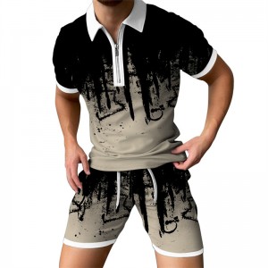 Mens Shorts Set Summer Tracksuit Polo Shirt Two Piece Printed Customized Supplier