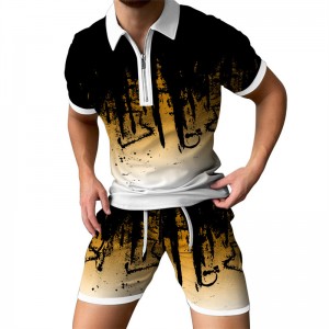 Mens Shorts Set Summer Tracksuit Polo Shirt Two Piece Printed Customized Supplier