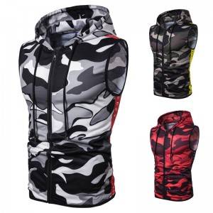 Camo Sleeveless Hoodies Men Summer Printed Zipper Up Sports Factory