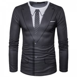 Printed Suit T Shirt Men Fashion Business Formal Uniform Workwear Oversize