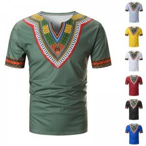 Dashiki T Shirt Men Short Sleeve V Neck Summer European Size Wholesale