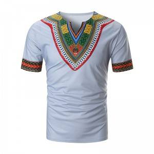 Dashiki T Shirt Men Short Sleeve V Neck Summer European Size Wholesale