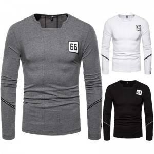 Basic T Shirt Men Letter Patch Long Sleeve Casual Workout Fashion