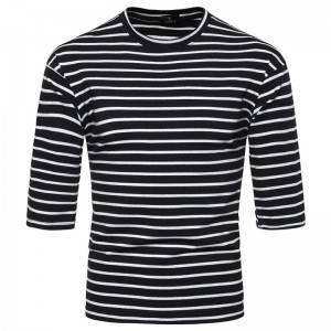 3/4 Sleeve T Shirt Unisex Half Round Neck Stripes Basic Bulk Fashion Supplier
