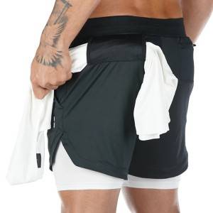 Athletic Men Shorts Sports Workout High Waist Gym Shorts with Pockets Two in One