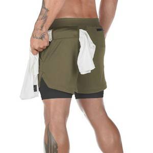 Athletic Men Shorts Sports Workout High Waist Gym Shorts with Pockets Two in One