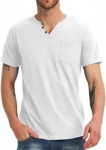 Men Casual T Shirts Slim Fit Short Sleeve Pocket V Neck Tops