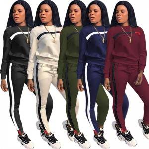 Two Pieces Tracksuit For Women Customized Logo Stripe Training