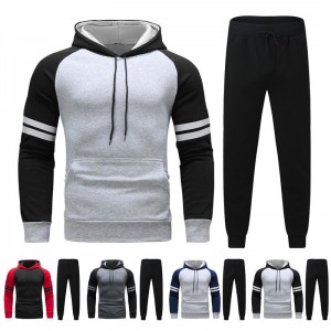 Men Sports Wear Two Piece Hoodie Joggers Stripe Drawstring Outfit Custom Manufacture