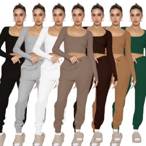 Two Pieces Set For Women Gym Fitness Tracksuit U Neck T Shirt Pants Long Sleeve Newest Wholesale