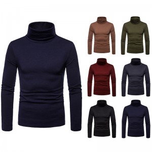 Turtleneck T Shirt Men Long Sleeve Sweater Basic Thicken Warm Plain