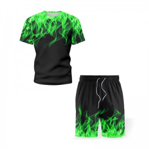 T Shirt Shorts Set Summer Men Printed Suit Activewear Clothes Running Loose Fitness   Sportswear