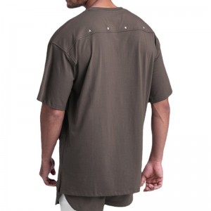 Men T Shirt Loose Oversized Side Slit O Neck High Quality Summer Fashion Factory