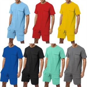Summer Tracksuit For Men Polyester Loose Casual Running Sports Solid Pocket
