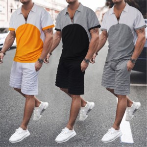 Two Pieces Set Summer Men Sports Fashion Tracksuit Training Fitness Zipper
