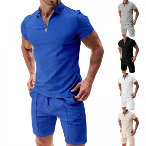 Polo T Shirt Shorts Set Zip Up Blank Summer Plain Waffle Solid Private Label Custom