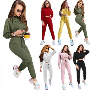 Woman Tracksuit T Shirt Pants Two Pieces Set Quarter Zip Up Blank Slim Fit Sports Casual Manufacture