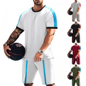 Men Shorts Set Short Sleeve T Shirts And Shorts Two Pieces Summer Stripe Outfits Factory