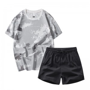 T Shirt Shorts Set For Men Printed Ice Silk Polyester Spandex Tracksuit
