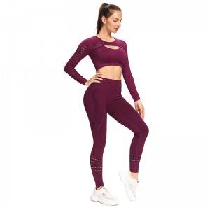 Seamless Yoga Sets Nylon Lycra Long Sleeve Crop Top Leggings Supplier